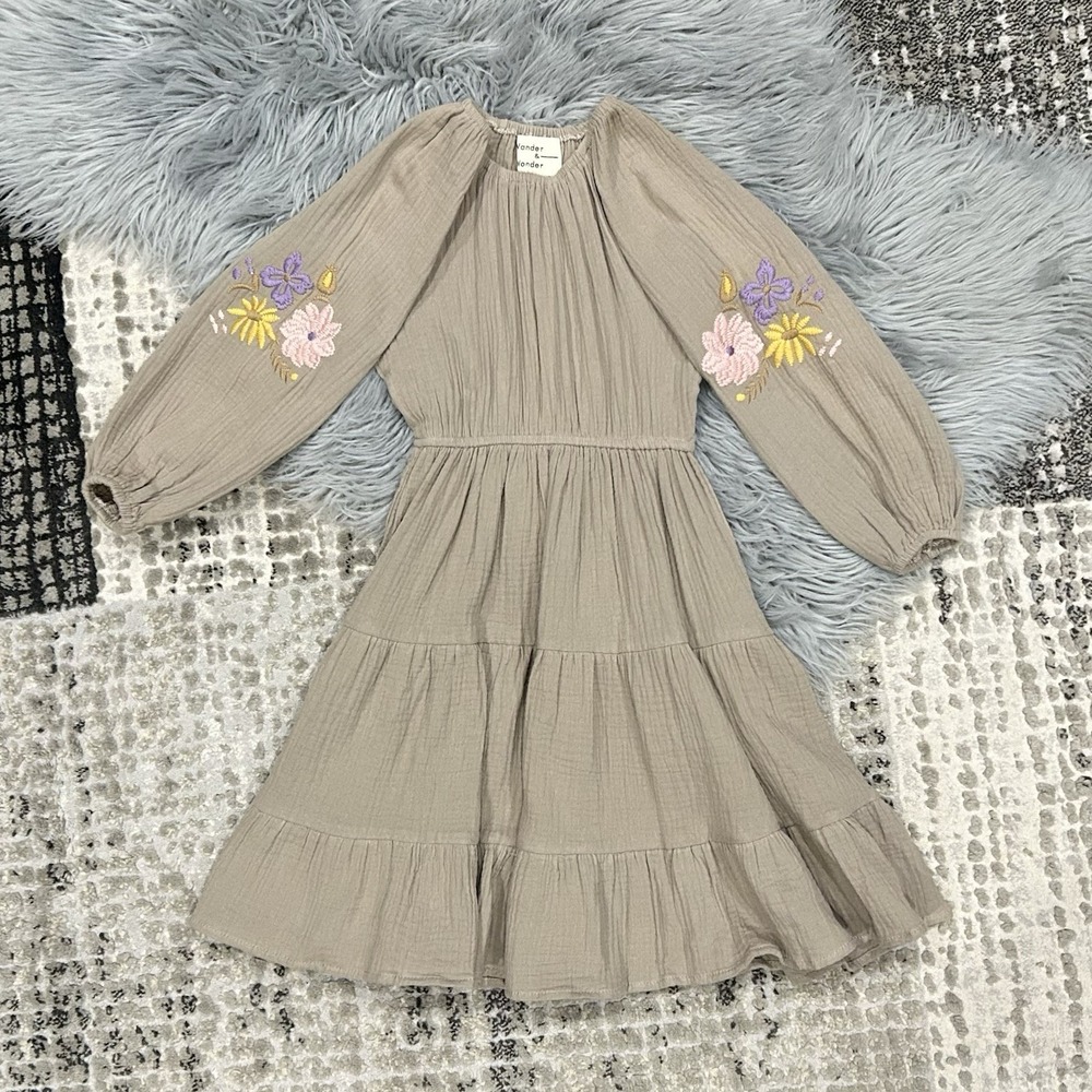Wander & Wonder Girls Khaki‎ Crinkle Aicha Dress Size 3-4T ($77) NWT